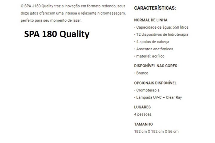 J 180 Quality Especificações