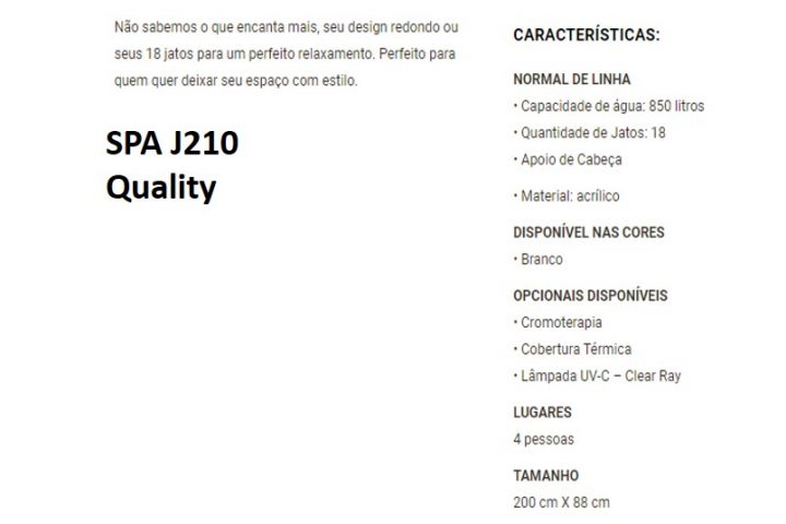 J 210 Quality Especificações