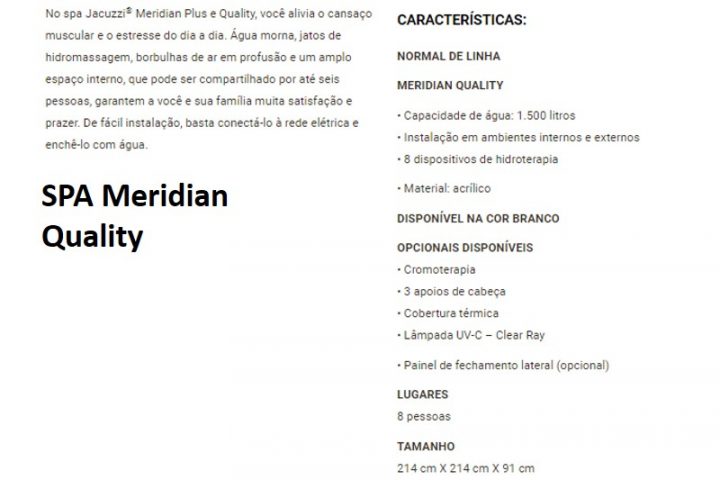 Meridian Quality Especificações