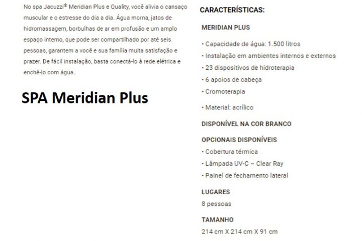 Meridian Plus Especificações