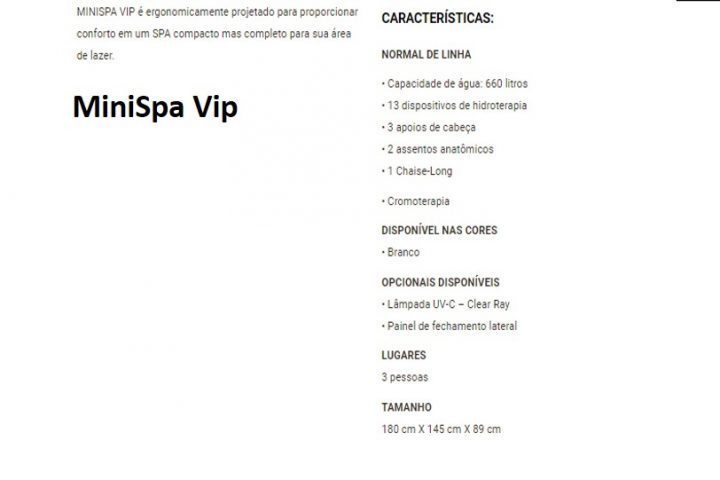 Mini SPA VIP Especificações